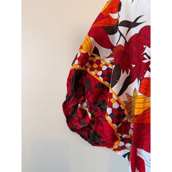Ashley‎ Stewart 2X Tunic Top Red Floral Tie Neck Short Sleeve Blouse Fall Boho - Picture 3 of 8